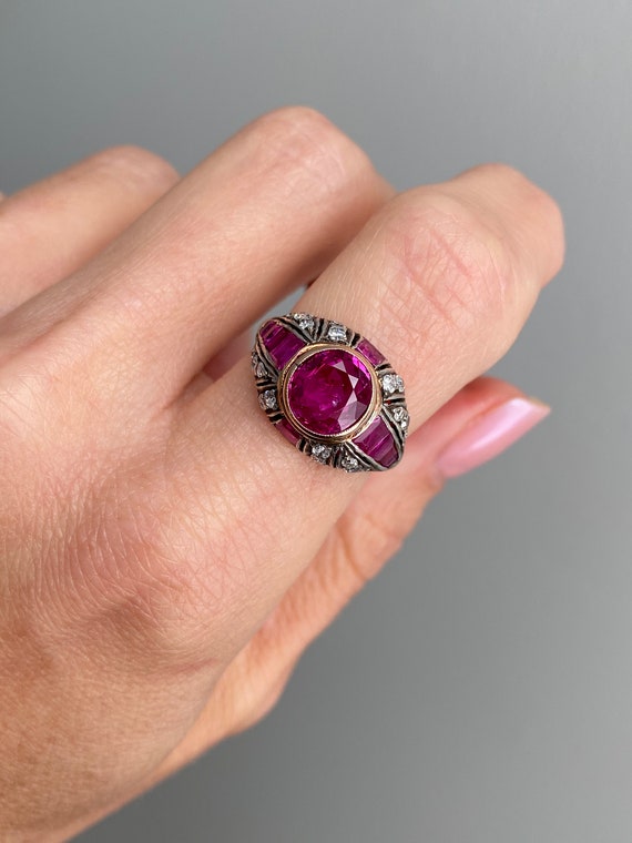 Antique Edwardian Ruby and Diamond Ring - Burma N… - image 3