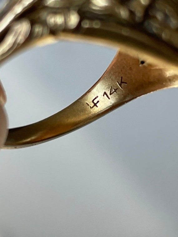 14k Art Nouveau Fire Opal Ring - image 5