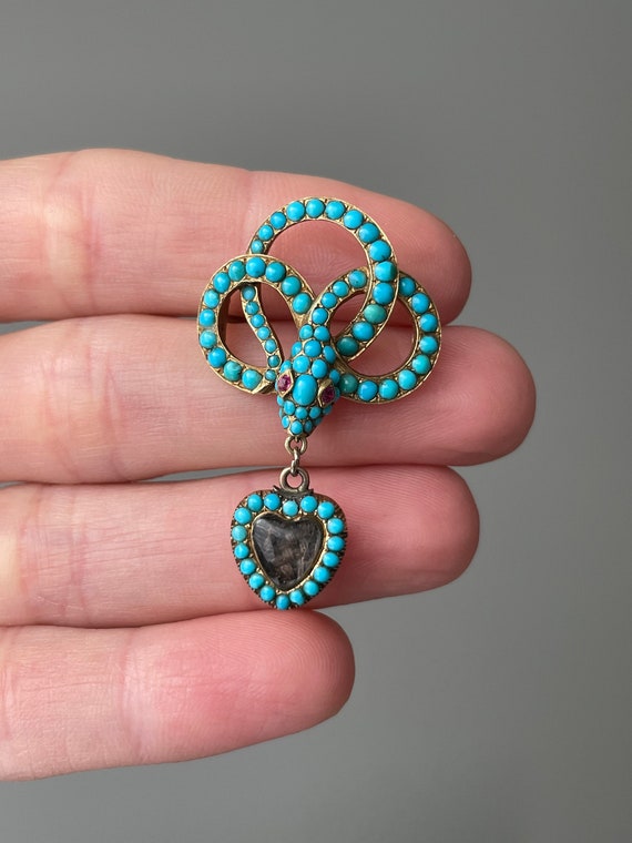 Victorian Pave Turquoise Snake Brooch - image 4