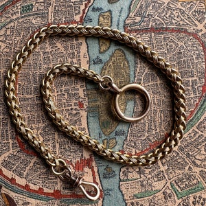 Antique 15K Braided Wheat Watch Chain with Large Spring Ring Clasp