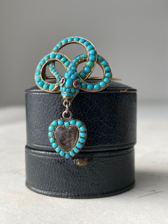Victorian Pave Turquoise Snake Brooch - image 1