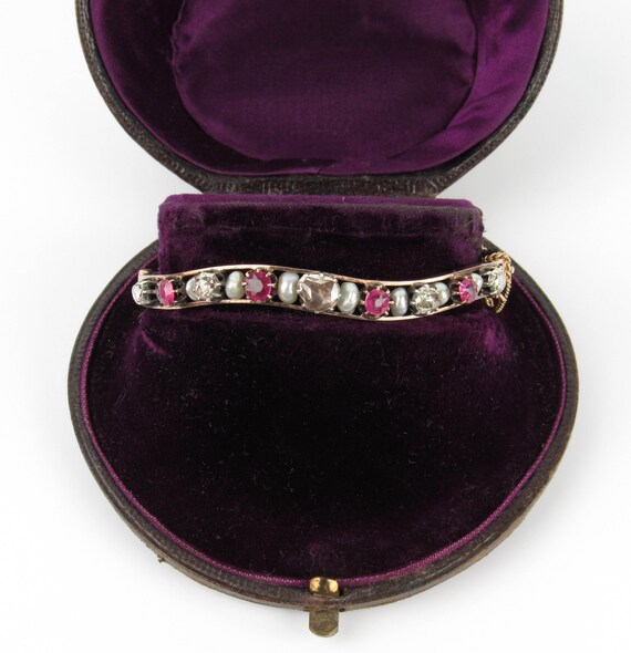 Antique Victorian Rose Cut Diamond, Ruby and Pear… - image 6