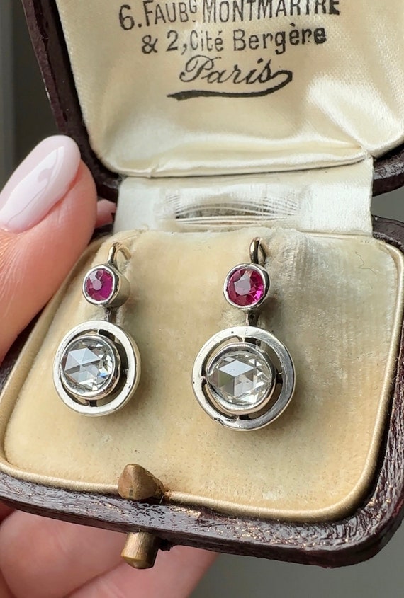 Art Deco Rose Cut Diamond Dormeuse Earrings