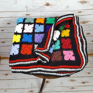 Vintage Granny Square Afghan Blanket Multi-color Boho Hippie Throw Rainbow 59x38