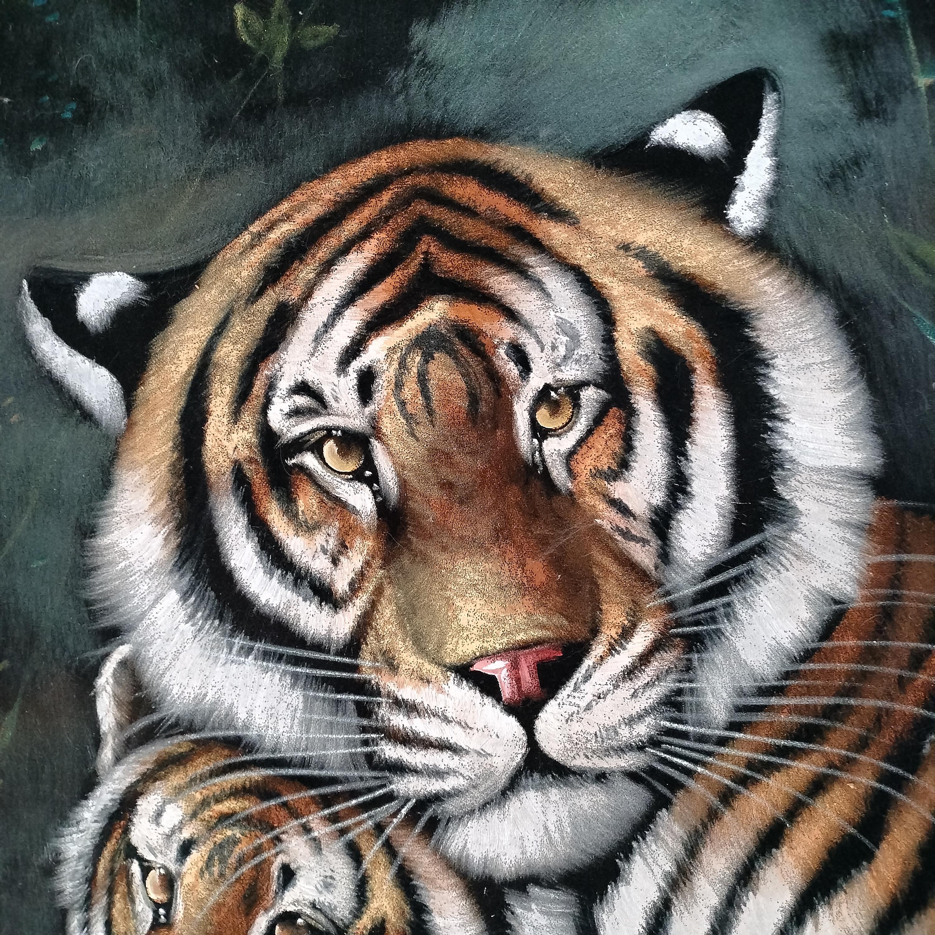 絵画 Tiger Vintage - David Ortiz- Tiger , Tigress With Cub - Extra Large