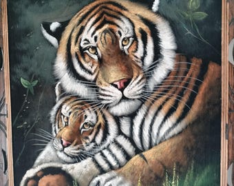 Vintage - David Ortiz- Tiger , Tigress With Cub - Extra Large