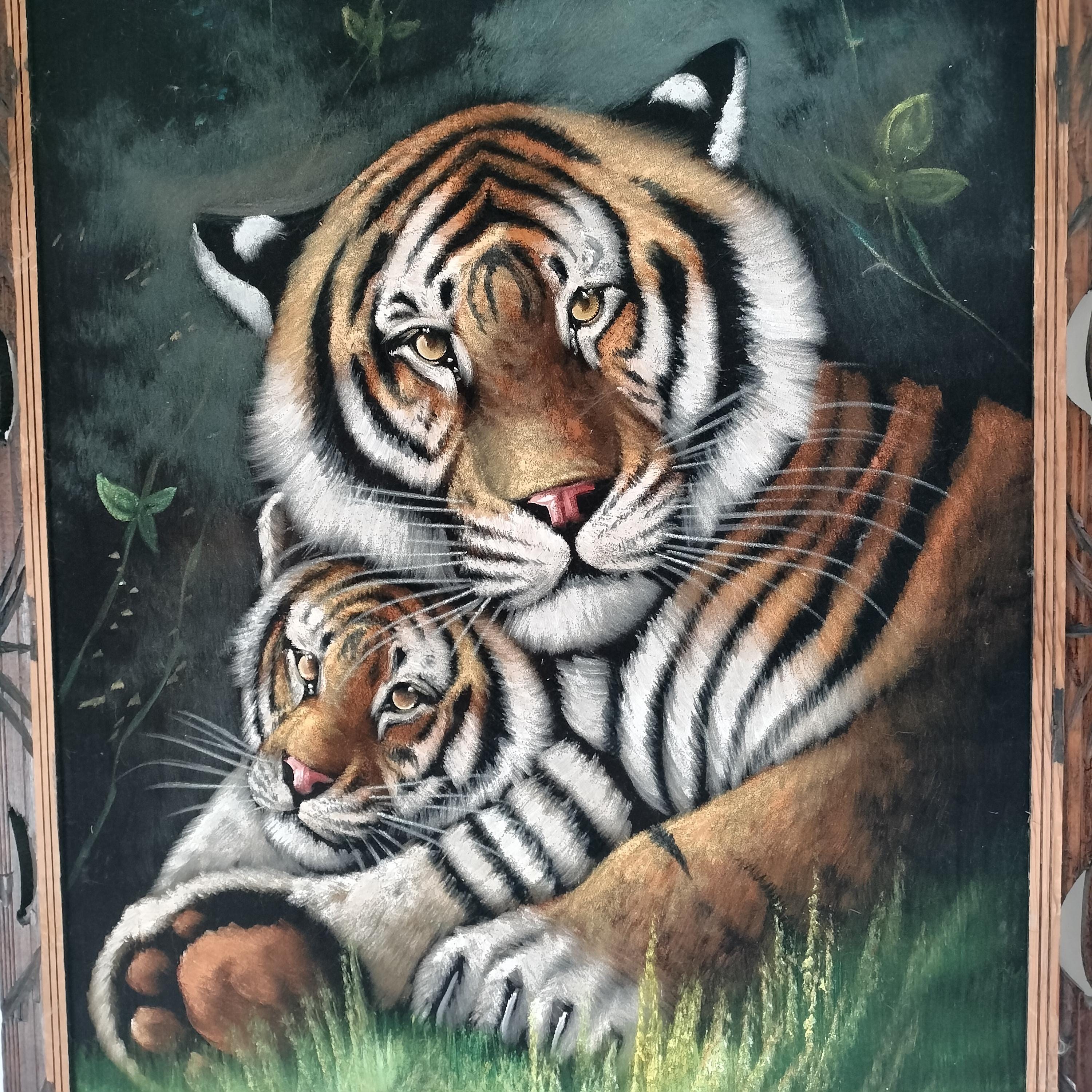 Vintage - David Ortiz- Tiger , Tigress With Cub - Extra Large