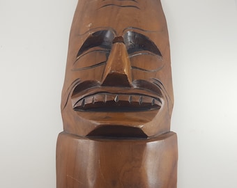 Vintage MCM Hand Carved Tiki Mask - Wall Hanging - Extra Large 18.5" Tall - Pacific Islander