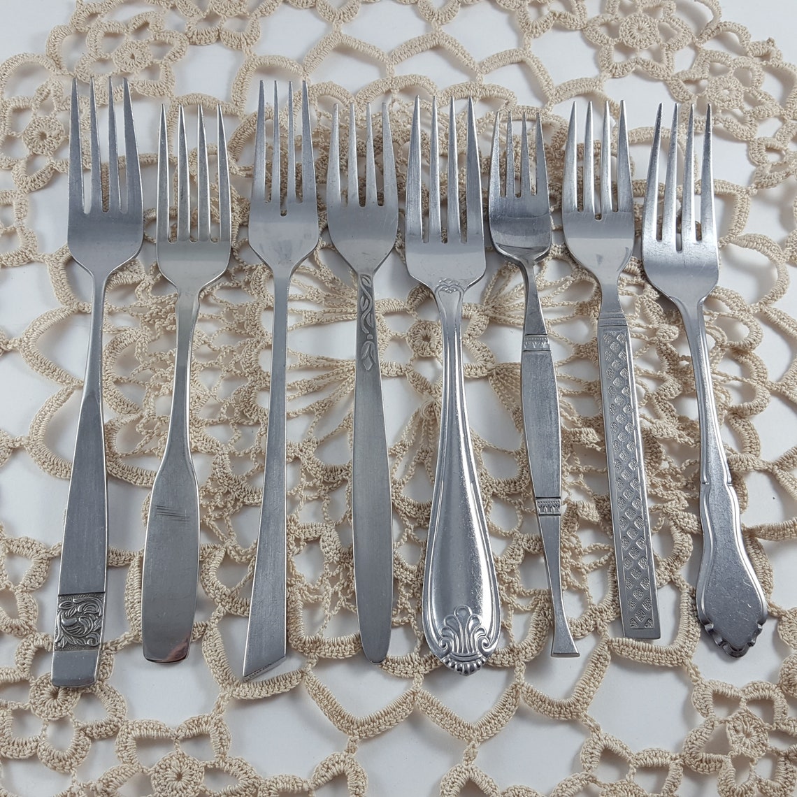 Vintage Mismatched Stainless Flatware Set for 8 Cottage Chic Etsy.de