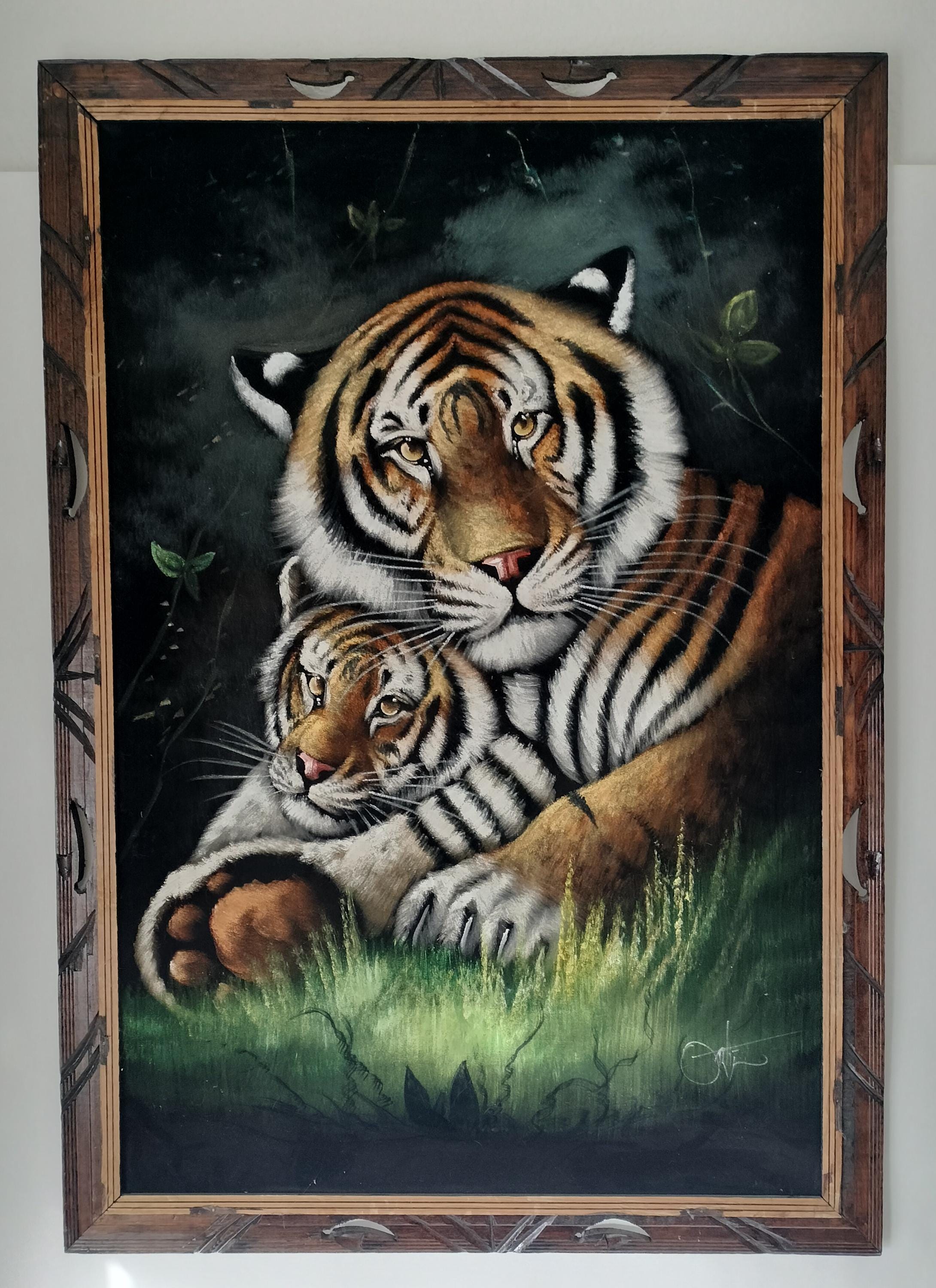 Vintage - David Ortiz- Tiger , Tigress With Cub - Extra Large