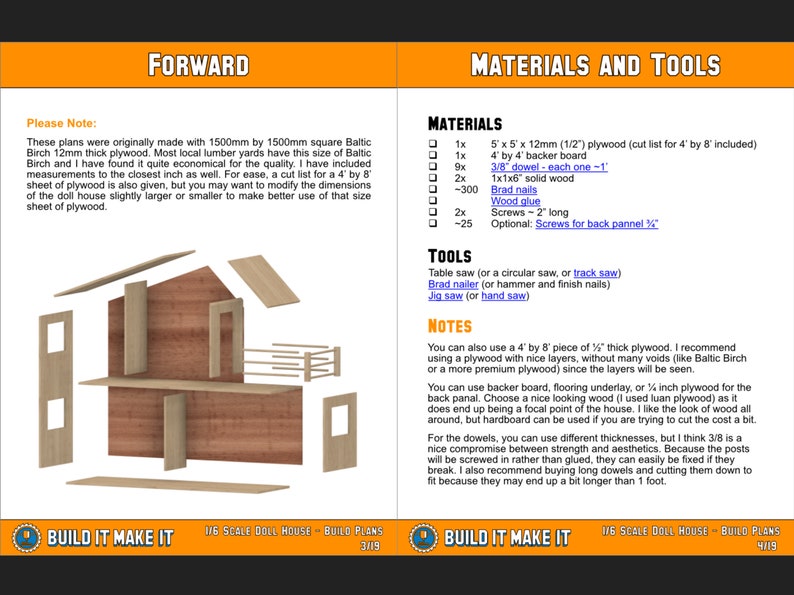 1/6 Scale Doll House Plans - 1:6 DIY Dollhouse - Etsy