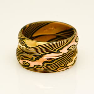 Mokume Gane Wedding Bands Two Ring Set