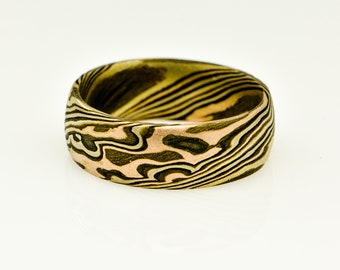 Mokume Gane Ring in 18k yellow gold, 14k rose, white gold, and sterling  silver