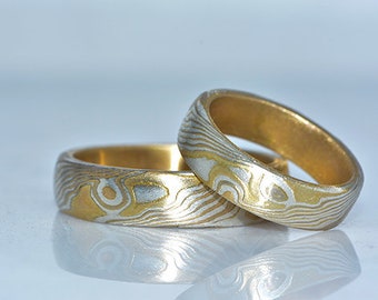 Mokume Gane Eheringe zwei Ring Set