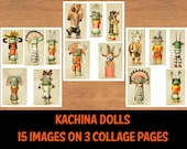 Printable Kachina Doll Images, Kachina Doll Collage Sheets, Scrapbooking, Junk Journals, Digital Collage, Native American Kachina Doll Art