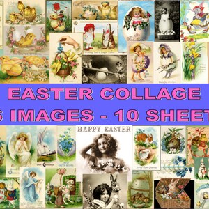 Immagini stampabili di Pasqua, effimeri digitali, illustrazioni vintage, scrapbooking, artigianato di carta, fogli collage, cartoline digitali di Pasqua