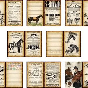 Vintage Horse Journal Pages, Digital Ephemera, Horse Illustrations, Pony Express, Scrapbooking, Vintage Advertisements, Horse Drawings