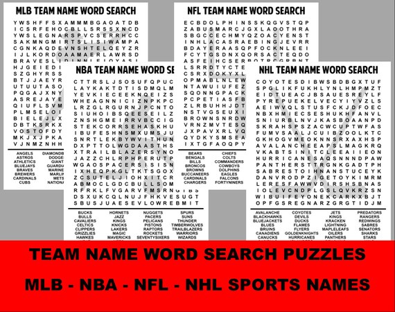 printable team name word search puzzles 4 word search etsy