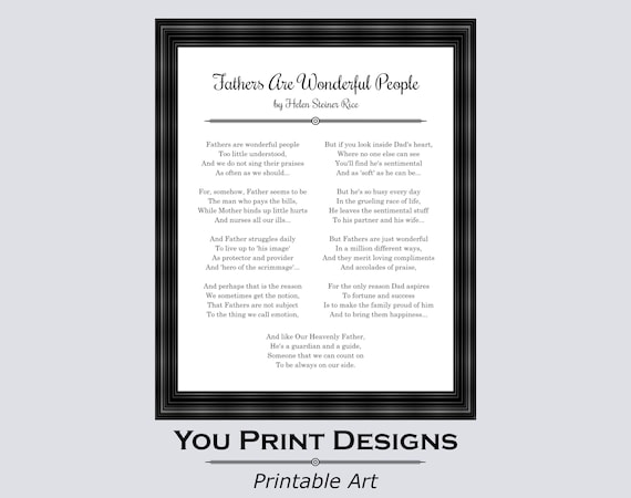 Printable Poem for Dad, Father's Day Gift, Fathers Are Wonderful