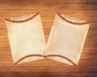Papelería imprimible, Papel de puntadas de béisbol, Papel digital, Papel rayado, Papel de diario, Béisbol, Deportes, Papel de nota de costura, Grunge