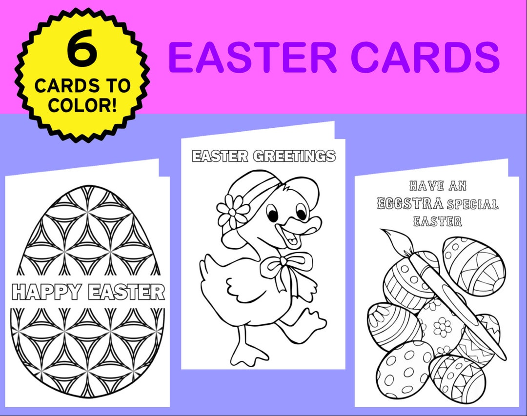 Easter Coloring Cards, Printable Easter Cards, 6 5x7 Cards, Cards of