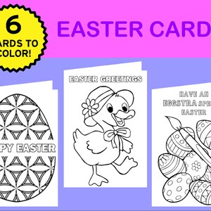 Cartões para colorir de Páscoa, cartões de Páscoa para impressão, cartões 6 - 5x7, cartões de crianças, cartões de férias, diversão em família na Páscoa, cartões de Páscoa para colorir, Páscoa
