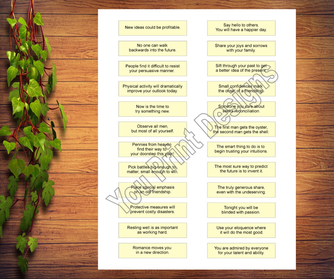 Fortune Cookie Sayings Printable Collage Sheets, Word Collage Sheets