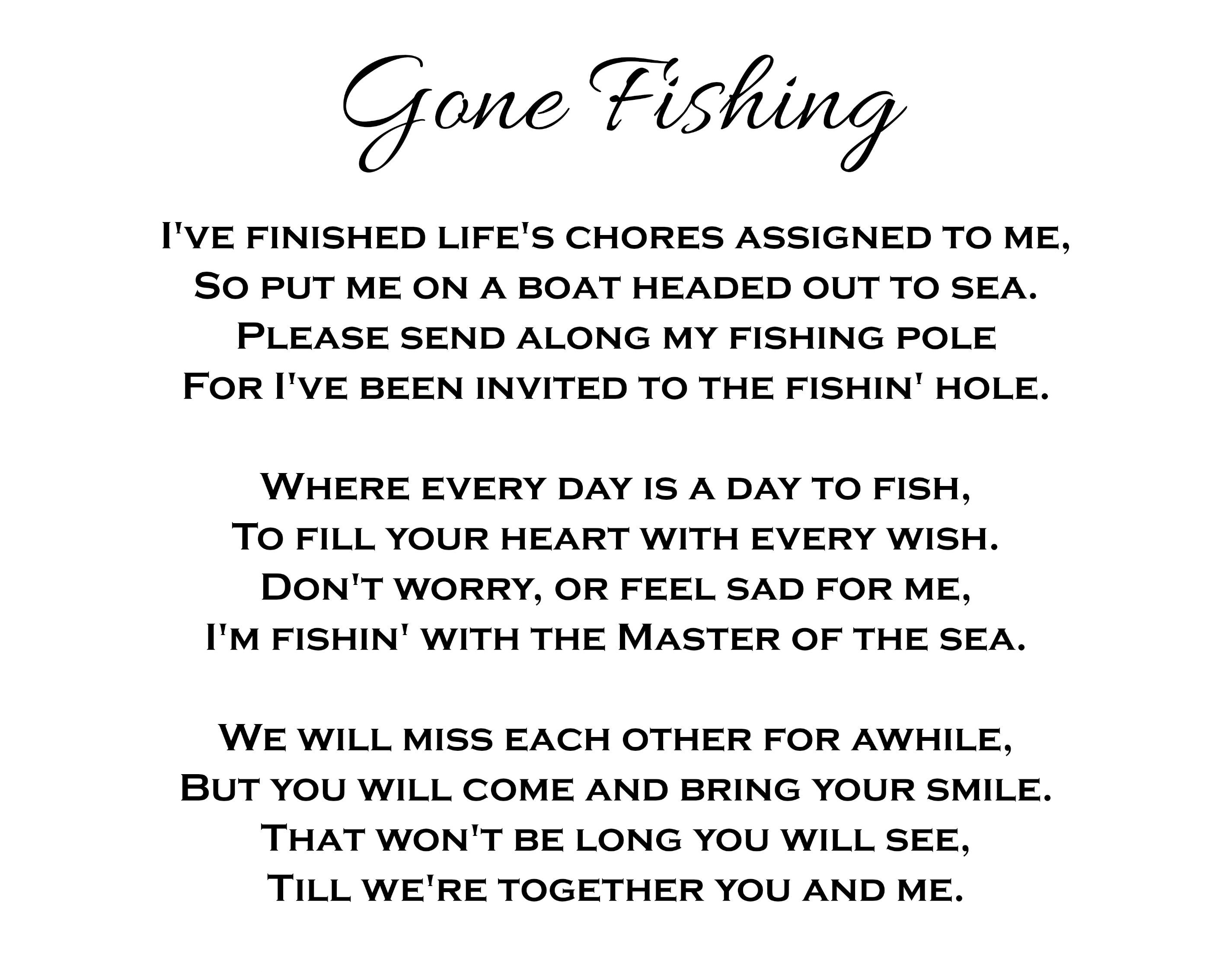 Gone Fishing Memorial Poem, Celebration of Life, Memorial Gift