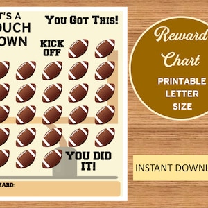 Football Reward Chart, Printable Sticker Chart, Chore Chart, Behavior Chart, Kid’s Reward Chart, Football, Digital Download, Sports Chart