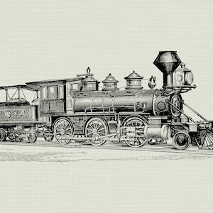 Vintage Locomotive, Digital Download Clipart, PNG - JPG Files, Antique Train Image, Iron On Transfer Image, Steam Engine Clip Art, Printable