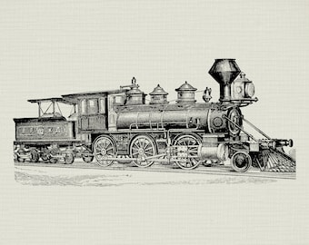 Vintage Locomotive, Digital Download Clipart, PNG - JPG Files, Antique Train Image, Iron On Transfer Image, Steam Engine Clip Art, Printable