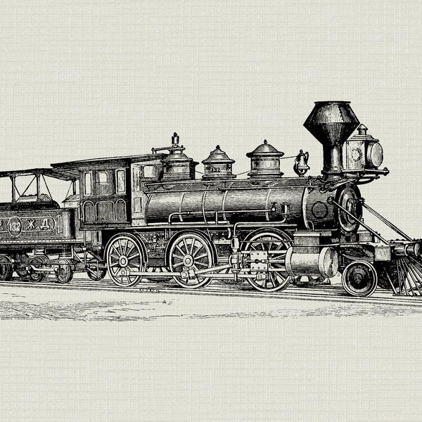 Vintage Locomotive, Digital Download Clipart, PNG - JPG Files, Antique Train Image, Iron On Transfer Image, Steam Engine Clip Art, Printable