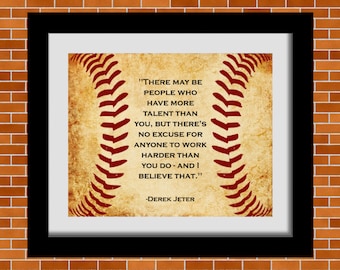 Arte de béisbol imprimible, Derek Jeter, cita de béisbol, decoración de la habitación del niño, arte de la pared de la cueva del hombre, impresión 8x10, impresión digital, regalos del amante del béisbol
