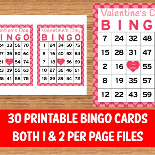 Valentines Day Bingo Cards 30 Unique Printable Cards 1 Card | Etsy