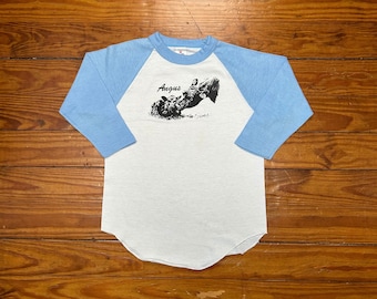 Vintage 3/4 Sleeve Raglan Kids Shirt (80s / Kids Small / Youth Small / Size 6 - 8 / Angus / Cow / Farm Animal / Cute / Adorable / Soft Tee)