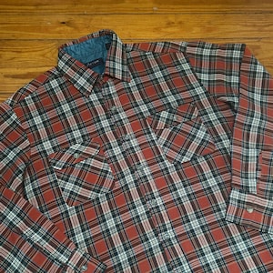 Vintage Button Down - Flannel Shirt by Arrow (80s / Large / Plaid Shirt / Button Up / Long Sleeve / Burnt Orange / Striped / Lumberjack)