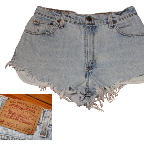 Vintage Shorts - Levi's Cut Off Jean Shorts (90s / Size 10 / 27 Waist / Cut Offs / Levi's 550 / Relaxed Fit / Denim Shorts / Light Wash)