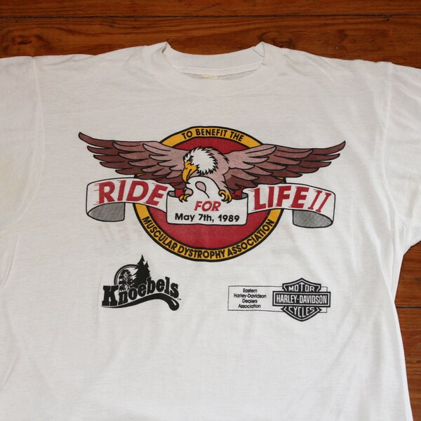 Vintage T Shirt - Ride For Life Shirt (80s - 1989 / Medium / Harley Davidson Motorcycles / Knoebels Grove / Knoebels Amusement Park / Tee)