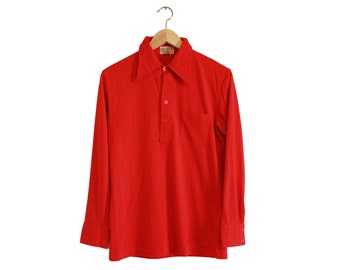 Vintage Polo Shirt - Korean Made Long Sleeve Polo Shirt (70s / Small / S / Red Polo Shirt / Pocket Polo Shirt / Pocket Tee / Plain Polo)