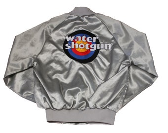 Vintage jas - Simpson watergeweerjas (jaren 90 / medium / satijnen jas / zilveren jas / drukknoop / roos / raglan / jas / gereedschap)
