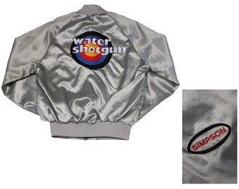 Vintage Jacket - Simpson Water Shotgun Jacket (90s / Medium / Satin Jacket / Silver Jacket / Snap Button / Bullseye / Raglan / Coat / Tools)