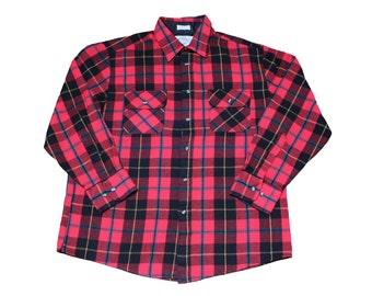 Vintage 60s Chandler Blue Black White Plaid Cotton Flannel Shirt