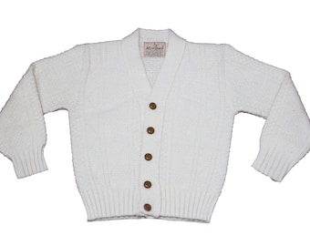 Vintage Sweater - Youth Sweater by Mustang (70s - 80s / Kids / White / Off White / Cute / Adorable / Long Sleeve / Button Down / Easter)