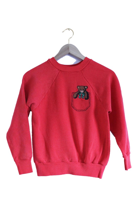 Vintage Sweatshirt - Red Raglan Bear Sweatshirt (… - image 2