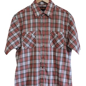 Camisa vintage con botones - Camisa Sears Thumbs Up (años 80 / Grande / L / Camisa con botones / Camisa de manga corta / Camisa a cuadros / Camisa a cuadros / Camisa roja)