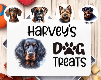 Personalise Dog Treats White Metal Storage Tin Snacks Puppy Gifts Ideas New Doggy - Choose Dog Breed - Birthday Christmas New Home