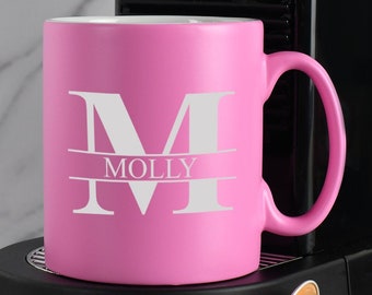 Personalised Initial & Name Pink Satin Mug Laser Engraved Gifts Ideas Presents For Mum Dad Birthday Christmas Mothers Fathers Day