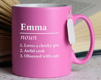 Personalised Name Definition Pink Satin Mug Laser Engraved Gifts Ideas Presents For Mum Dad Birthday Christmas Mothers Fathers Day