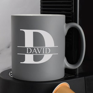 Personalised Initial & Name Grey Satin Mug Laser Engraved Gifts Ideas Presents For Mum Dad Birthday Christmas Mothers Fathers Day