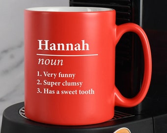 Taza de satén roja con nombre personalizado y definición grabada con láser Ideas de regalo Regalos para mamá Papá Cumpleaños Navidad Día de la Madre Padre